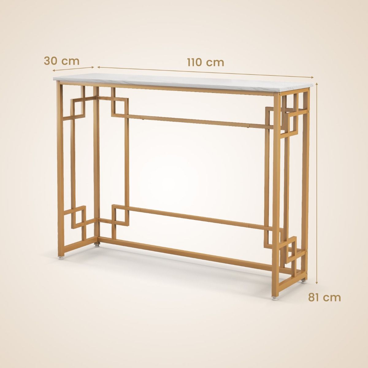 Coast Bijzettafel - Wit Tafelblad met Imitatiemarmer - Gouden Frame - 110 x 30 x 81 cm - MDF/Metaal
