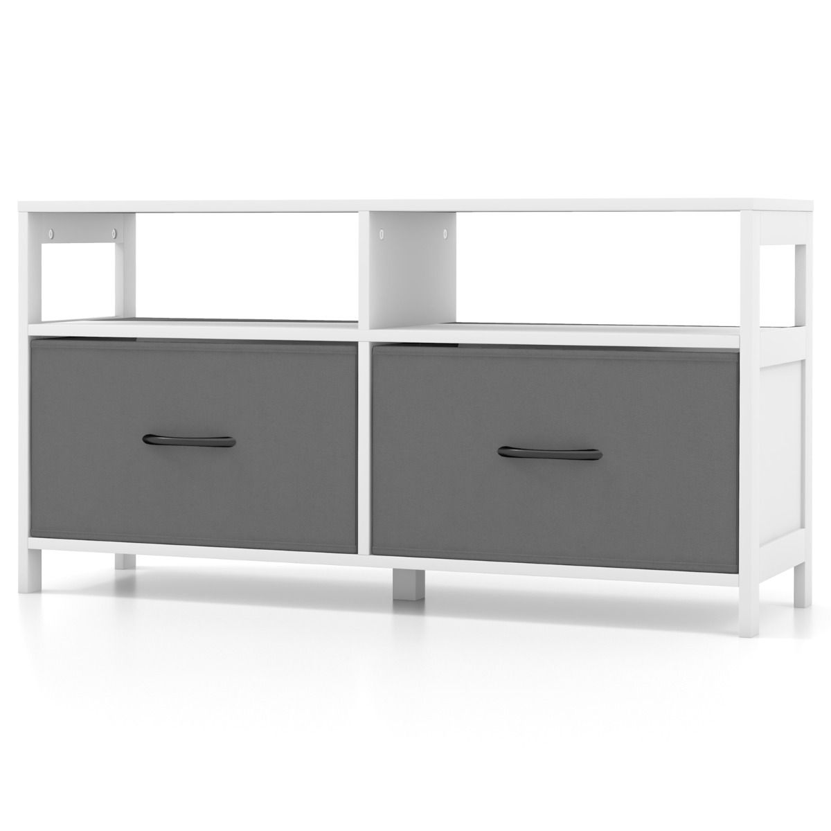Coast Opbergkast - 2 Stoffen Laden en 2 Open Vakken - 100 x 30 x 53 cm - MDF - Wit