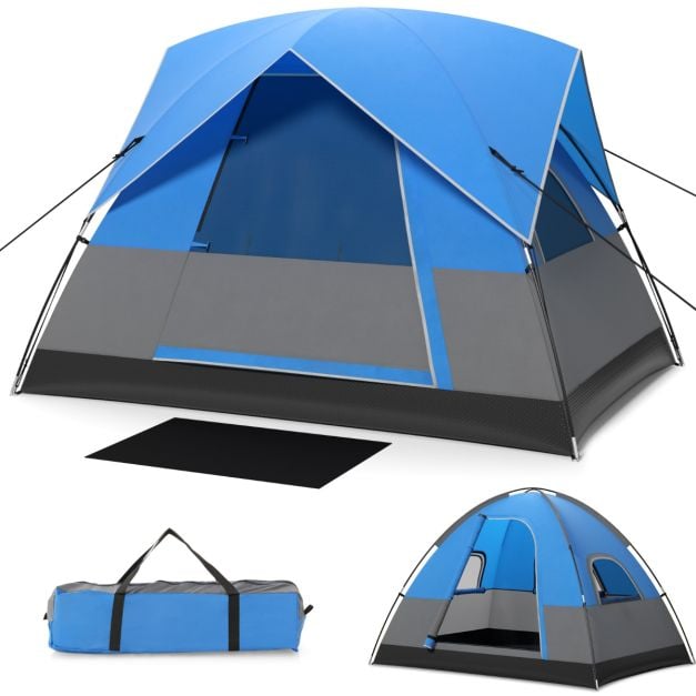 Coast 3-Persoons Campingtent – Waterdicht met Regenhoes en Draagtas 200 x 146 x 130 cm – Blauw/Zwart