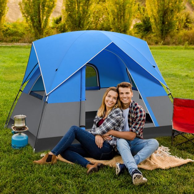 Coast 3-Persoons Campingtent – Waterdicht met Regenhoes en Draagtas 200 x 146 x 130 cm – Blauw/Zwart