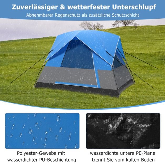 Coast 3-Persoons Campingtent – Waterdicht met Regenhoes en Draagtas 200 x 146 x 130 cm – Blauw/Zwart