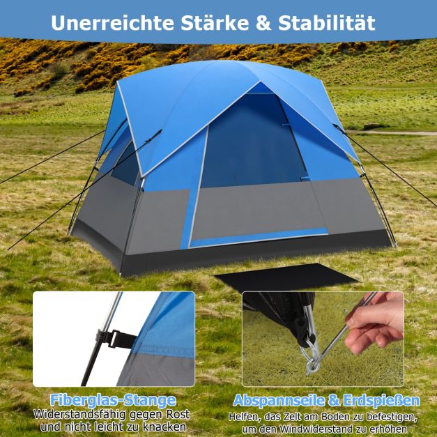 Coast 3-Persoons Campingtent – Waterdicht met Regenhoes en Draagtas 200 x 146 x 130 cm – Blauw/Zwart