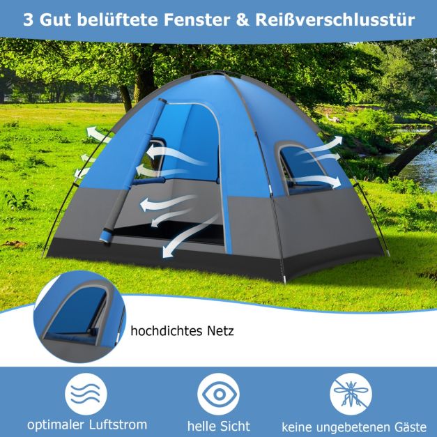 Coast 3-Persoons Campingtent – Waterdicht met Regenhoes en Draagtas 200 x 146 x 130 cm – Blauw/Zwart