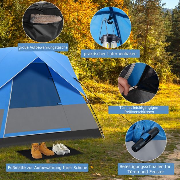 Coast 3-Persoons Campingtent – Waterdicht met Regenhoes en Draagtas 200 x 146 x 130 cm – Blauw/Zwart