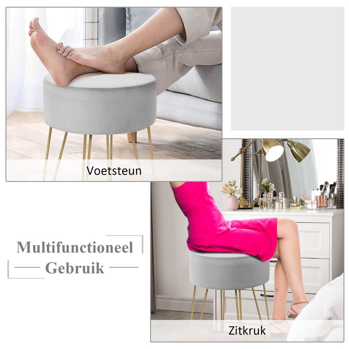 Coast Kruk Fluweel - Max. 100 kg - 39 x 39 x 46 cm - Grijs