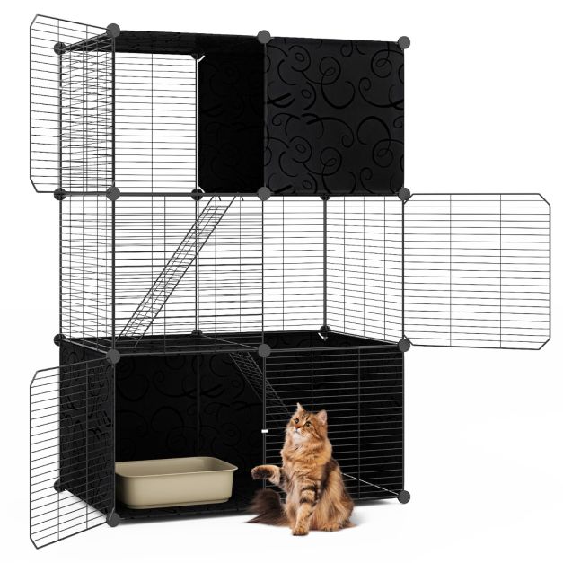 Coast Kattenkooi - 3 Verdiepingen - 74 x 47 x 110 cm - Doe-het-zelf - Speelruimte - 2 Hellingen - Zwart