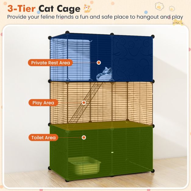 Coast Kattenkooi - 3 Verdiepingen - 74 x 47 x 110 cm - Doe-het-zelf - Speelruimte - 2 Hellingen - Zwart