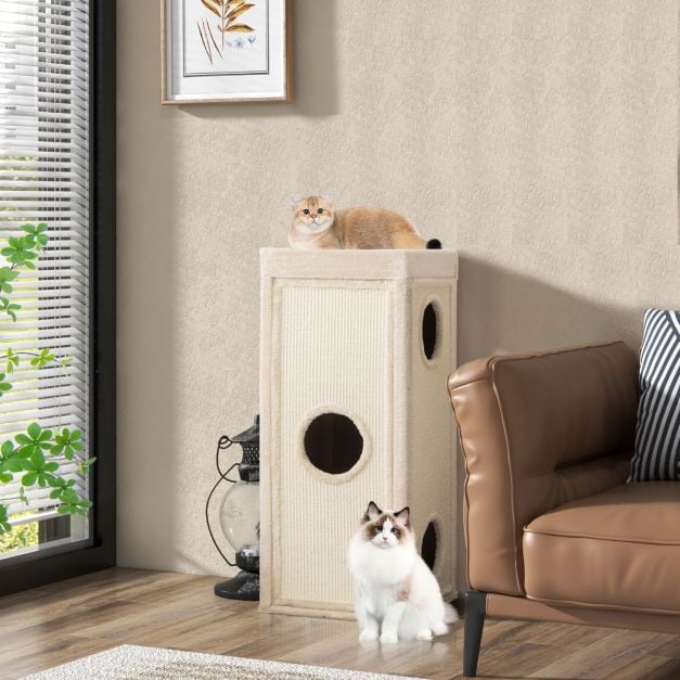 Coast Krabton 4-Laags – Kattenhuis met 3 Kattenholen en Kussens 40 x 40 x 99 cm – Naturel