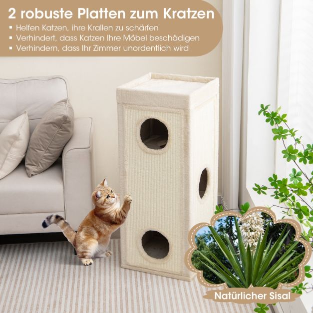 Coast Krabton 4-Laags – Kattenhuis met 3 Kattenholen en Kussens 40 x 40 x 99 cm – Naturel