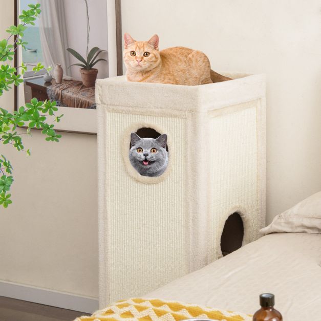 Coast Krabton 4-Laags – Kattenhuis met 3 Kattenholen en Kussens 40 x 40 x 99 cm – Naturel