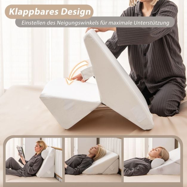 Coast Wigkussen Gebroken Wit – 3-Delige Verstelbare Rugsteun met Hoofdsteun en Memory Foam – 57 x 30 x 53 cm