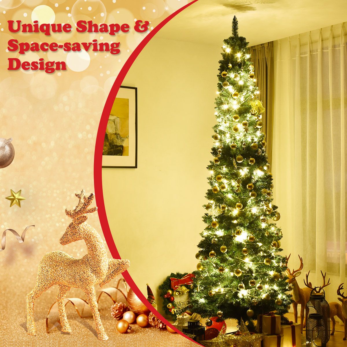 Coast Potlood Kerstboom 270 cm Groen - Slanke Kunstkerstboom met Metalen Standaard - 1500 Takken