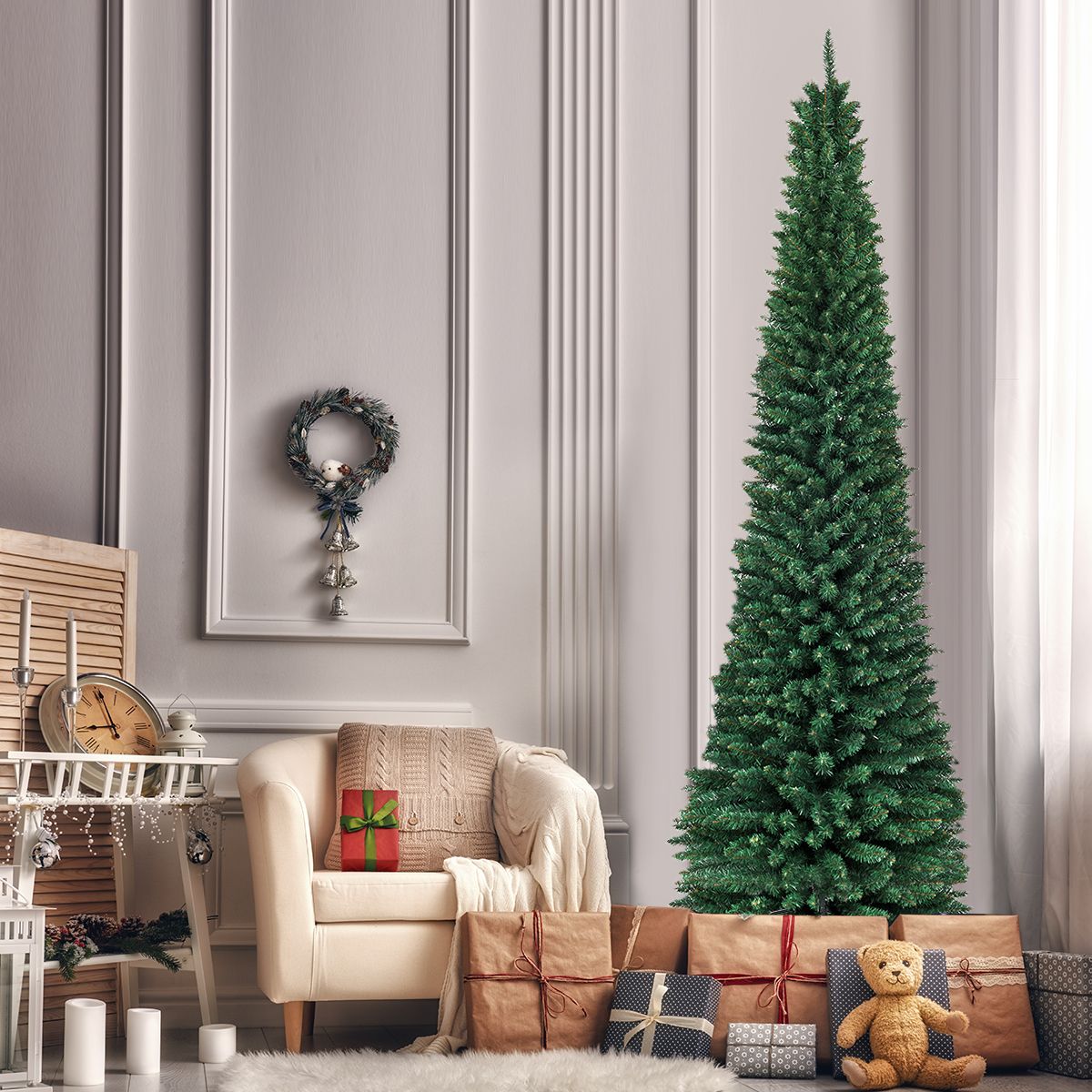 Coast Potlood Kerstboom 270 cm Groen - Slanke Kunstkerstboom met Metalen Standaard - 1500 Takken