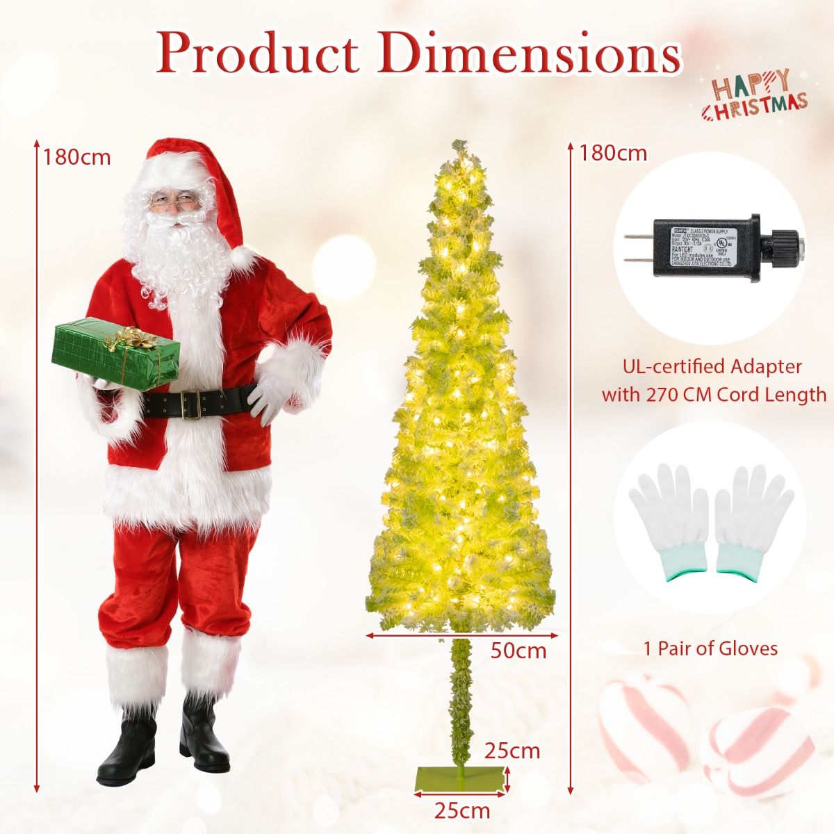 Coast – Kunstkerstboom Met Verlichting En Sneeuw – 50 x 180 cm – Voorzien Van Buigbare Top En 120 Warmwitte LED-Lampen En 8 Lichtmodi – Voor Kerstmis En Winterthema – Groen Sneeuw PVC En Metaal