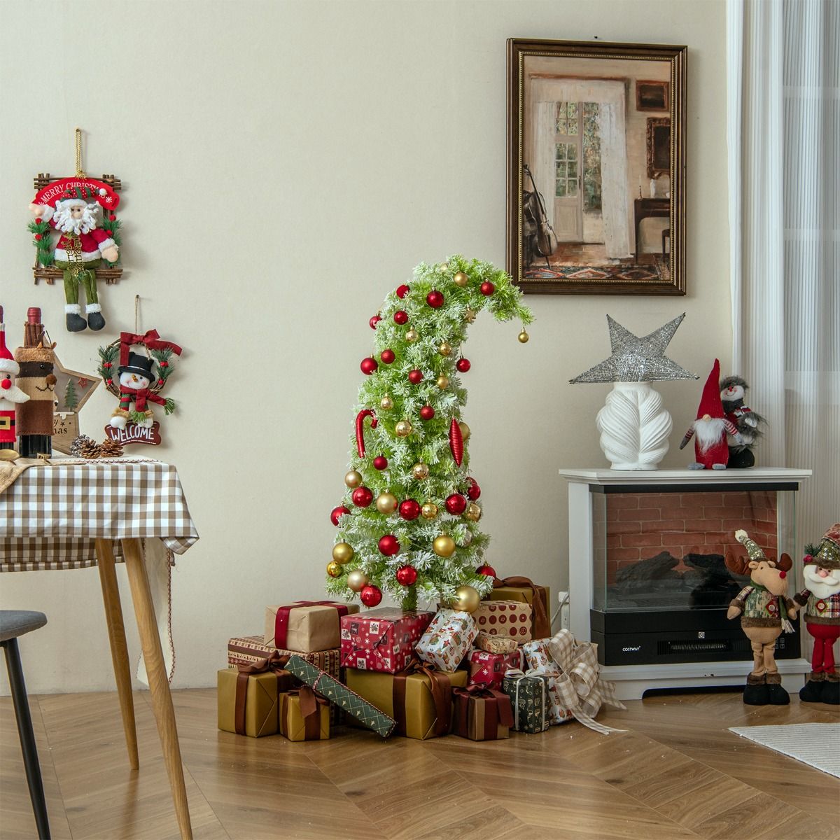 Coast – Kunstkerstboom Met Verlichting En Sneeuw – 50 x 180 cm – Voorzien Van Buigbare Top En 120 Warmwitte LED-Lampen En 8 Lichtmodi – Voor Kerstmis En Winterthema – Groen Sneeuw PVC En Metaal
