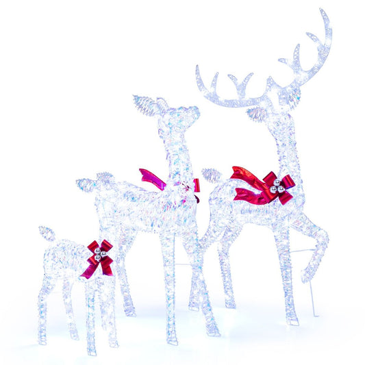 Coast 3-delige LED Rendierfamilie Kerstdecoratie – 215 LED’s cool white – iriserend – rood accent – hert 153 cm / hind 112 cm / kalf 74 cm