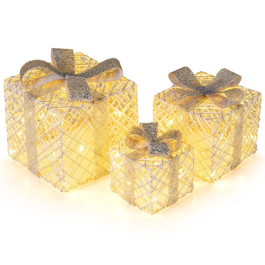 Coast 3-delige LED cadeauboxen set – warmwit – wit – 25×25×23 / 20×20×18 / 15×15×13 cm
