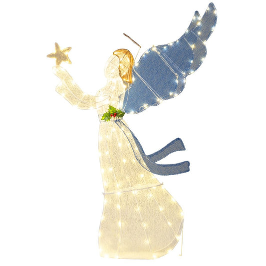 Coast 152 cm Verlichte Kerstengel – 3D Engel met Ster, Vleugels & Warmwitte LED-Lichtjes – Voor Binnen & Buiten