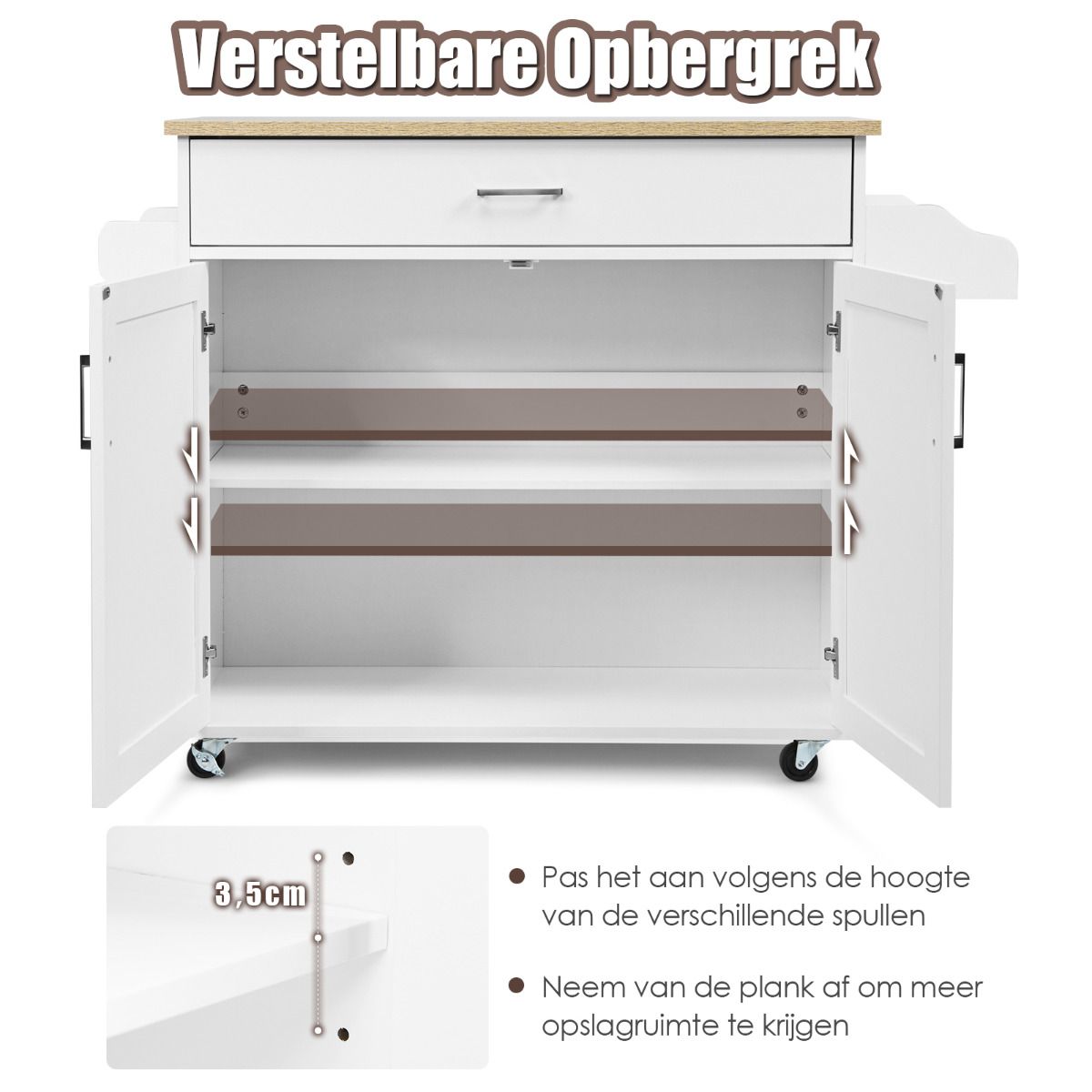 Coast Keukentrolley - Serveerwagen - 116 x 40 x 85 cm - Wit