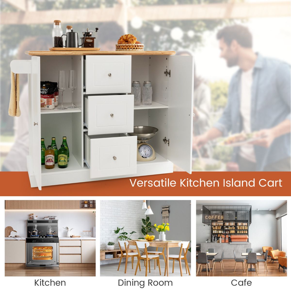 Coast Keukenkast Hout met Werkblad en Handdoekhouder 3 Laden - Wit - 127x46x91,5 cm