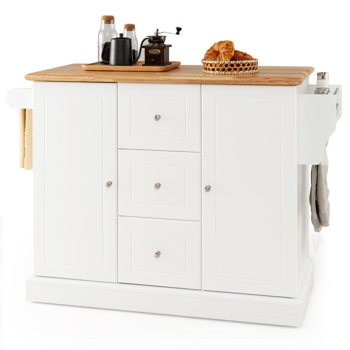 Coast Keukenkast Hout met Werkblad en Handdoekhouder 3 Laden - Wit - 127x46x91,5 cm