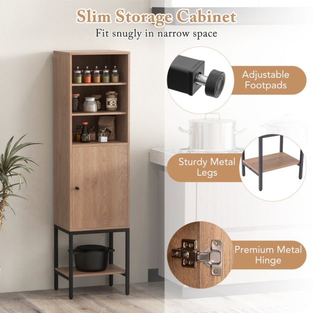 Smalle Woonkast – 146 cm Hoog – Vrijstaande Opbergkast met Verstelbare Planken en Onderkast – Compact en Stijlvol voor Badkamer, Woonkamer of Hal