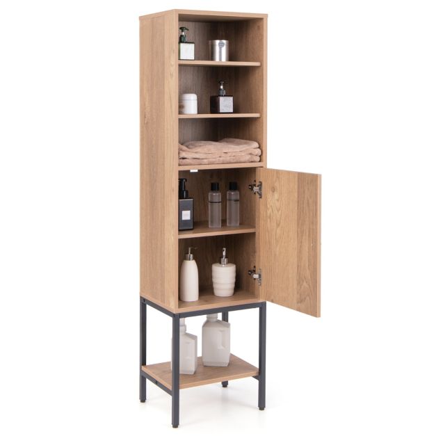 Smalle Woonkast – 146 cm Hoog – Vrijstaande Opbergkast met Verstelbare Planken en Onderkast – Compact en Stijlvol voor Badkamer, Woonkamer of Hal