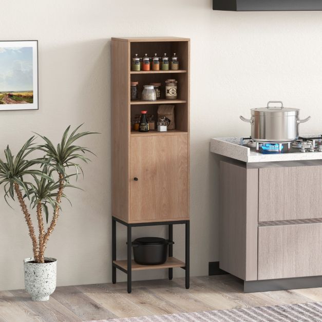 Smalle Woonkast – 146 cm Hoog – Vrijstaande Opbergkast met Verstelbare Planken en Onderkast – Compact en Stijlvol voor Badkamer, Woonkamer of Hal