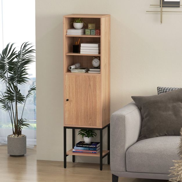Smalle Woonkast – 146 cm Hoog – Vrijstaande Opbergkast met Verstelbare Planken en Onderkast – Compact en Stijlvol voor Badkamer, Woonkamer of Hal