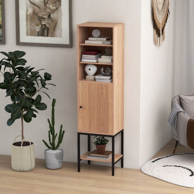 Smalle Woonkast – 146 cm Hoog – Vrijstaande Opbergkast met Verstelbare Planken en Onderkast – Compact en Stijlvol voor Badkamer, Woonkamer of Hal