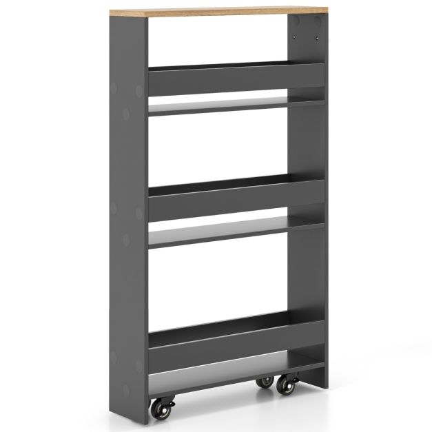 Nichewagen op Wieltjes Keukenwagen Smal Badkamerrek met Handgreep Serveerwagen 47,5 x 13 x 80,5 cm Grijs + Natuur