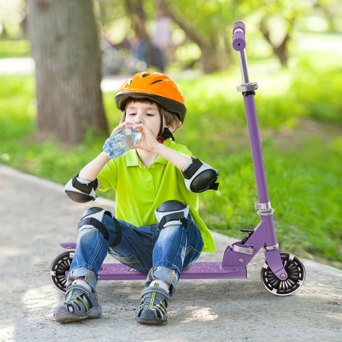 Coast Kinderstep - Kick Scooter Paars met Knipperende Wielen - Verstelbaar Stuur 70-80cm - 66x33x80cm
