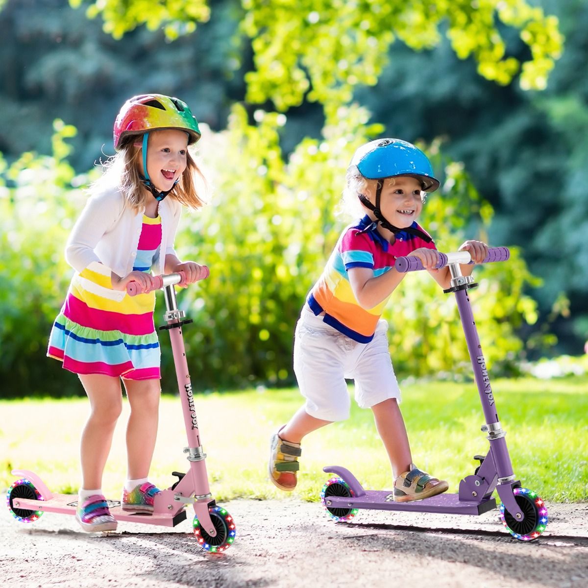Coast Kinderstep - Kick Scooter Paars met Knipperende Wielen - Verstelbaar Stuur 70-80cm - 66x33x80cm