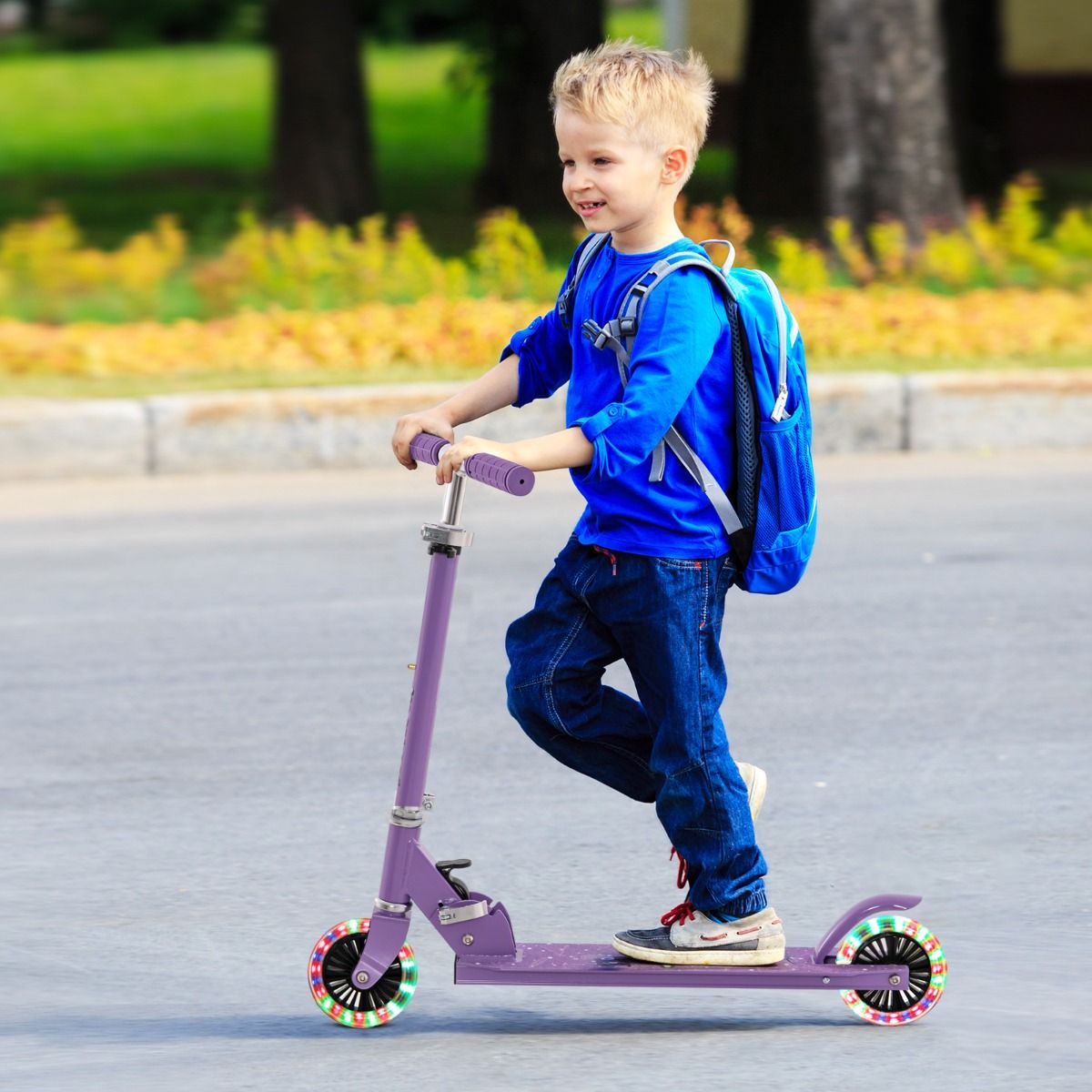 Coast Kinderstep - Kick Scooter Paars met Knipperende Wielen - Verstelbaar Stuur 70-80cm - 66x33x80cm