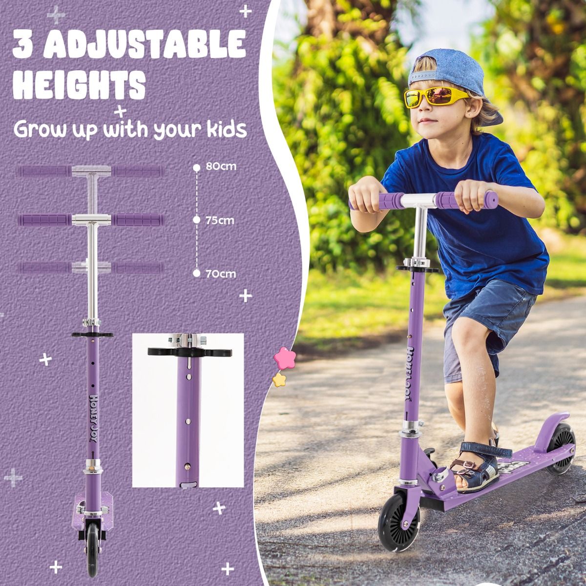 Coast Kinderstep - Kick Scooter Paars met Knipperende Wielen - Verstelbaar Stuur 70-80cm - 66x33x80cm