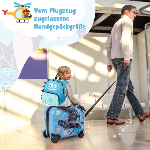 Coast Kinderkofferset Dinosaurus – 2-Delige Reisset met 18 Inch Zitkoffer en Rugzak – 47 x 23 x 38 cm
