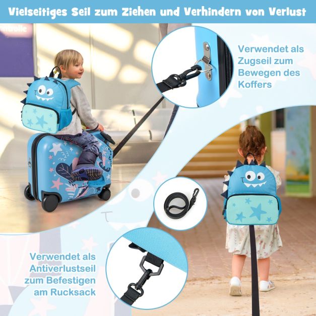 Coast Kinderkofferset Dinosaurus – 2-Delige Reisset met 18 Inch Zitkoffer en Rugzak – 47 x 23 x 38 cm