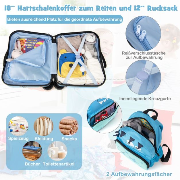 Coast Kinderkofferset Dinosaurus – 2-Delige Reisset met 18 Inch Zitkoffer en Rugzak – 47 x 23 x 38 cm