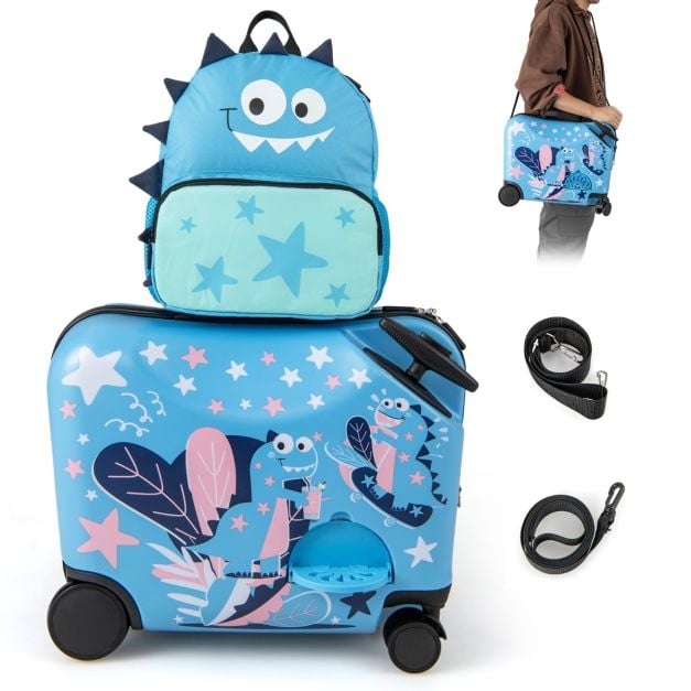 Coast Kinderkofferset Dinosaurus – 2-Delige Reisset met 18 Inch Zitkoffer en Rugzak – 47 x 23 x 38 cm