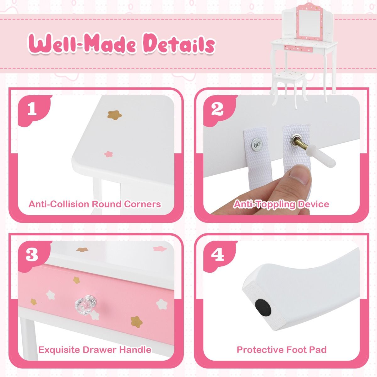Coast Kinderkapidetafel Princess Frieriertisch met lade opvouwbare spiegel met kaptafel wit