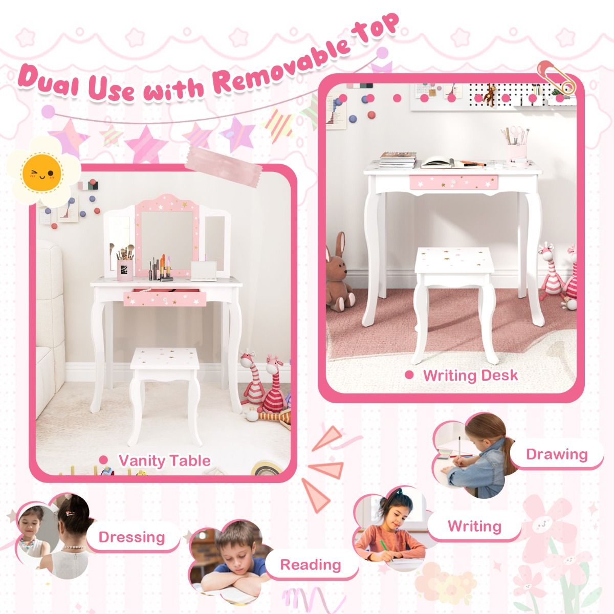 Coast Kinderkapidetafel Princess Frieriertisch met lade opvouwbare spiegel met kaptafel wit