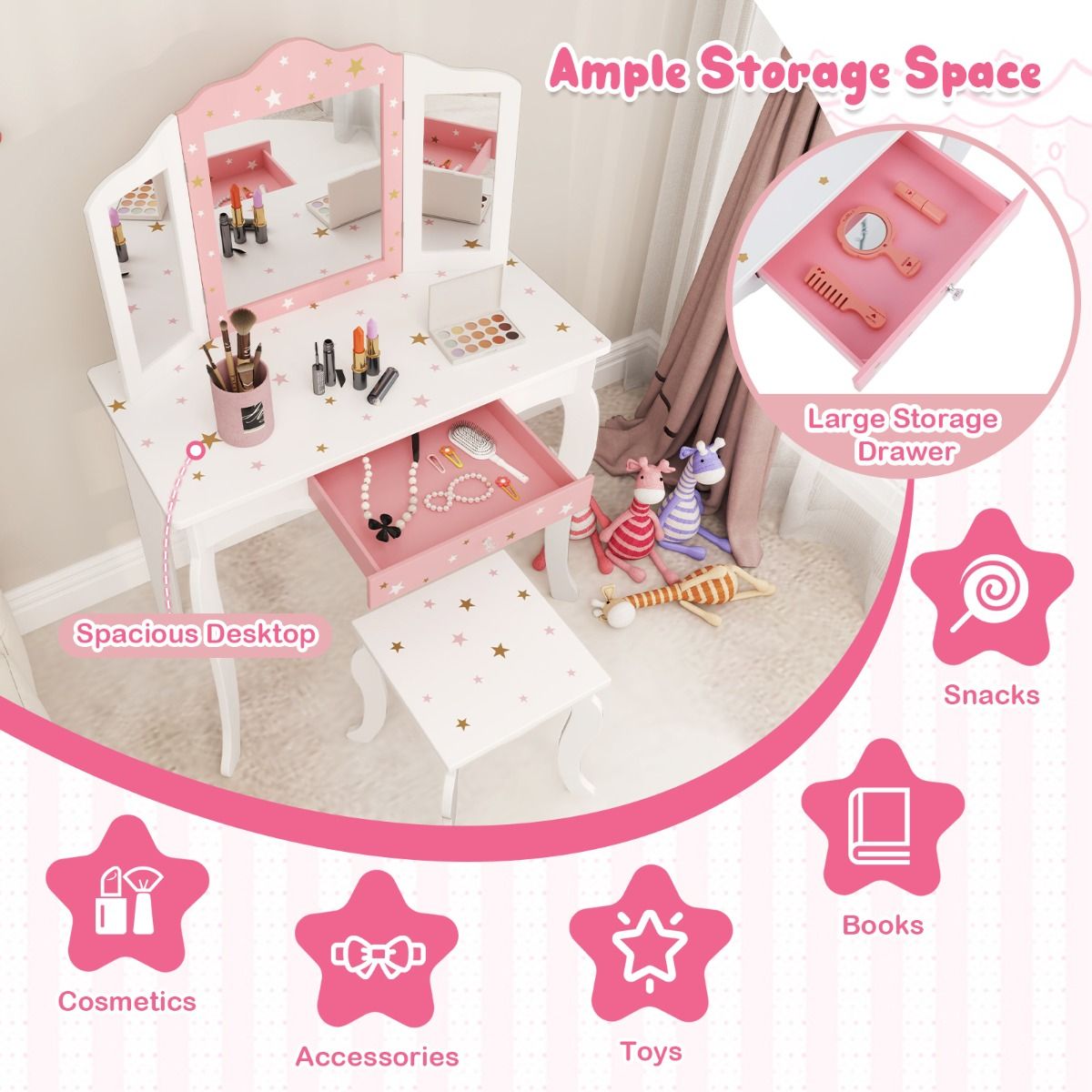 Coast Kinderkapidetafel Princess Frieriertisch met lade opvouwbare spiegel met kaptafel wit