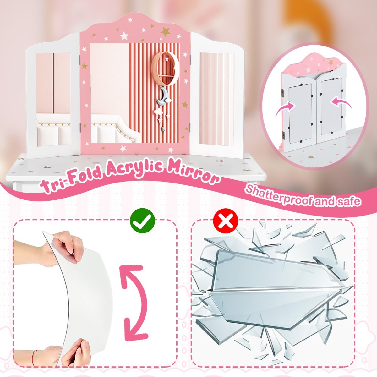 Coast Kinderkapidetafel Princess Frieriertisch met lade opvouwbare spiegel met kaptafel wit