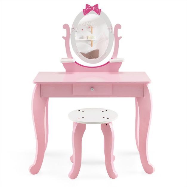 Coast 2-in-1 Kaptafel set - Hout - Met Kruk en Spiegel - 3-7 jaar - Roze