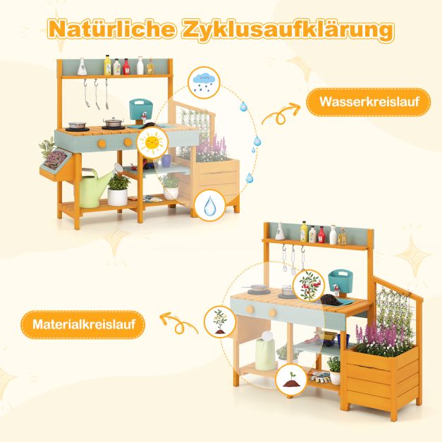Coast Modderkeuken Geel/Lichtgroen – Houten Kinderkeuken met Waterfunctie, Plantenbak en Klimrek – 115 x 34,5 x 92 cm