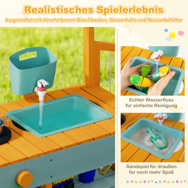 Coast Modderkeuken Geel/Lichtgroen – Houten Kinderkeuken met Waterfunctie, Plantenbak en Klimrek – 115 x 34,5 x 92 cm