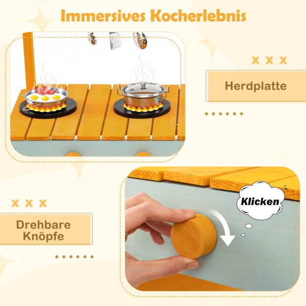 Coast Modderkeuken Geel/Lichtgroen – Houten Kinderkeuken met Waterfunctie, Plantenbak en Klimrek – 115 x 34,5 x 92 cm
