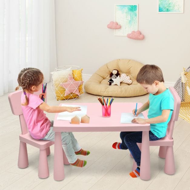 Coast - Kindertafel en 2 Stoelen Set - Multifunctioneel, Ergonomisch, Ronde Randen, 50 kg Belastbaar - Tafel 76,5 x 54,5 x 49,5 cm - PP - Roze