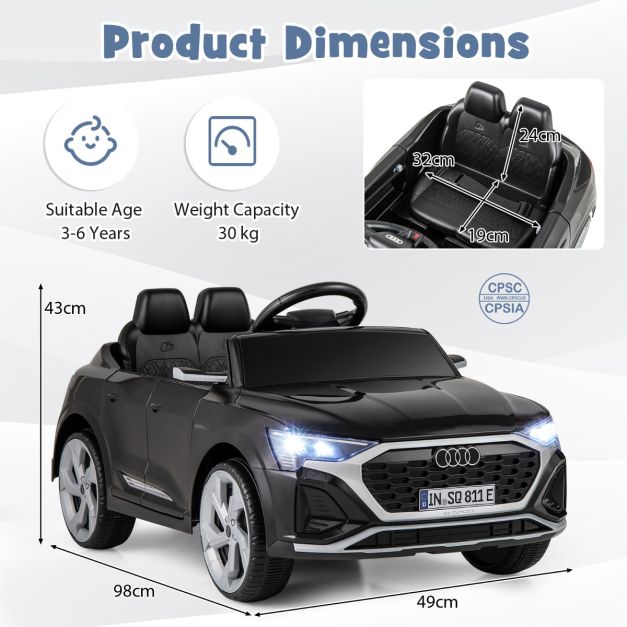 costway 12V Elektrische Auto voor kinderen - audi SQ8 - zwart