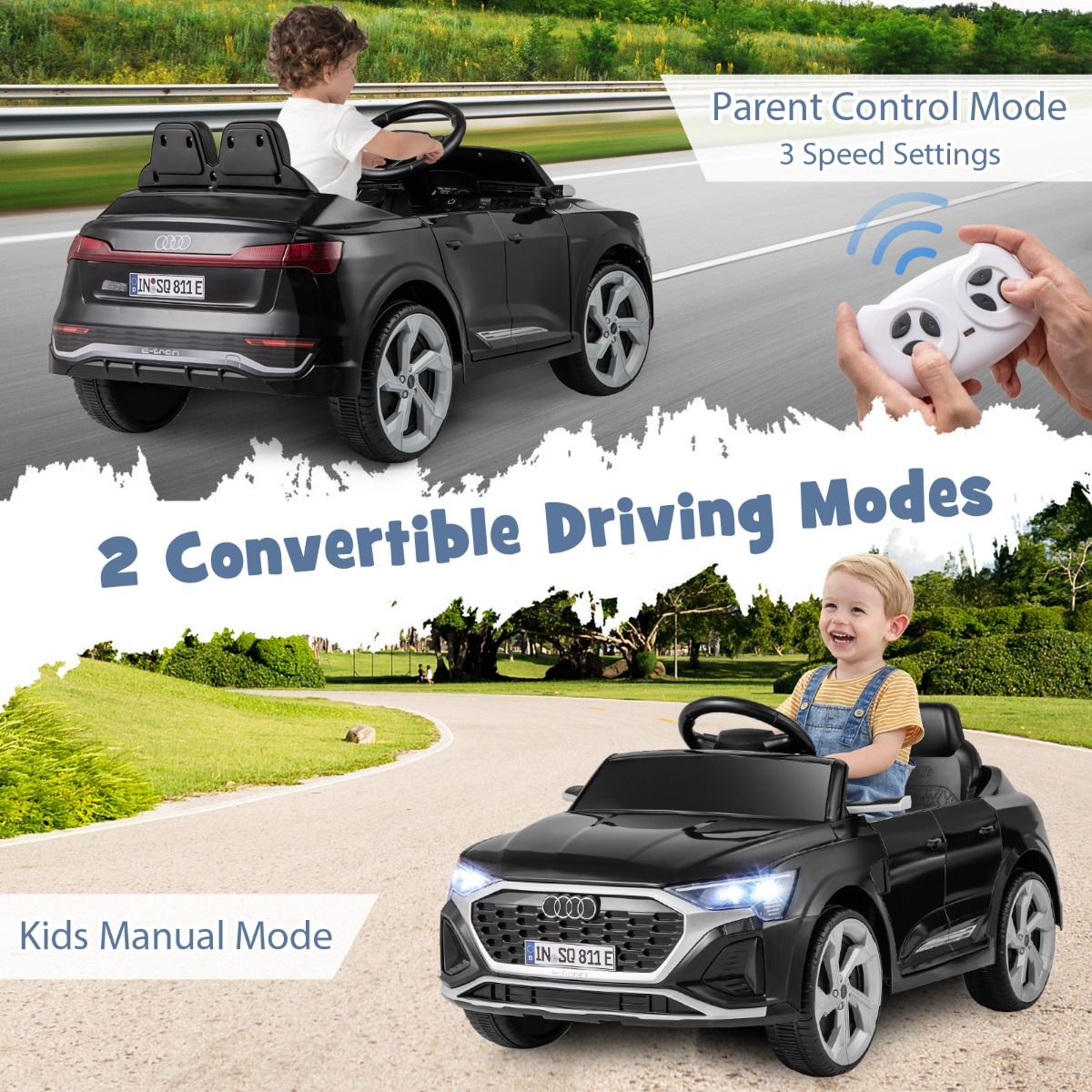 costway 12V Elektrische Auto voor kinderen - audi SQ8 - zwart